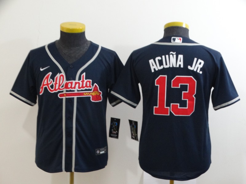 Toddlers Atlanta Braves #13 Ronald Acuña Jr Navy Cool Base Stitched toddlers MLB Jersey